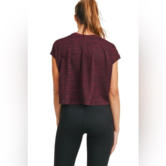 Mono B Cap-Sleeved Melange Athleisure Cropped Shirt. NWT! - Picture 3 of 5